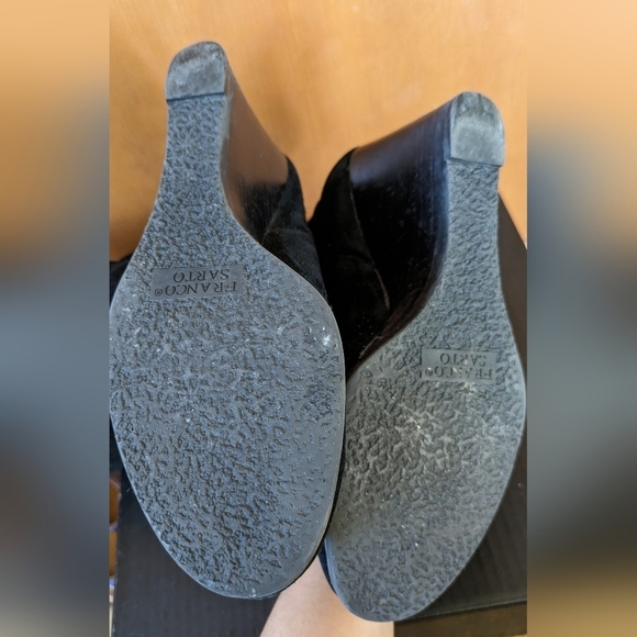 FRANCO SARTO Black Leather Suede Knee-high Wedge Boots, Zip-Up, Size 8 - Picture 6 of 8